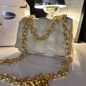 Chic Cream and Gold Chain Shoulder Bag